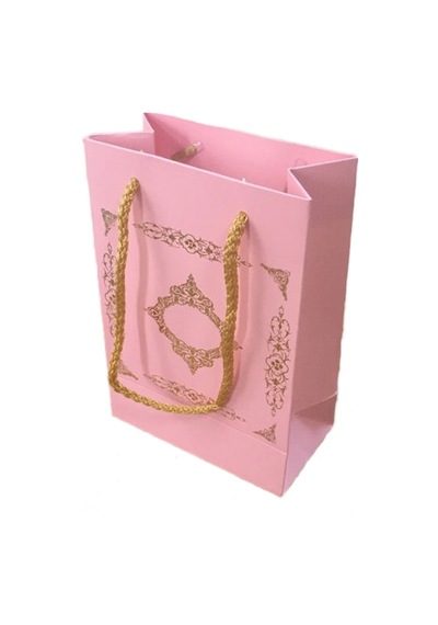 Tahtakale Toptancı Karton Hediye Çantası Saray Desenli Gold Yaldızlı 12x17 25 Adet Pembe