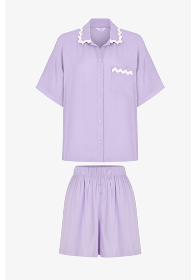 Penti Lila Ella Düğmeli Gömlek Şortlu Pijama Takımı