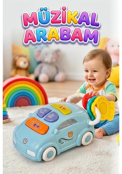 Müzikal Arabam Renkli Pilli Eğitici Ve Eğlenceli Bebek Aktivite Oyuncağı Çok Renkli