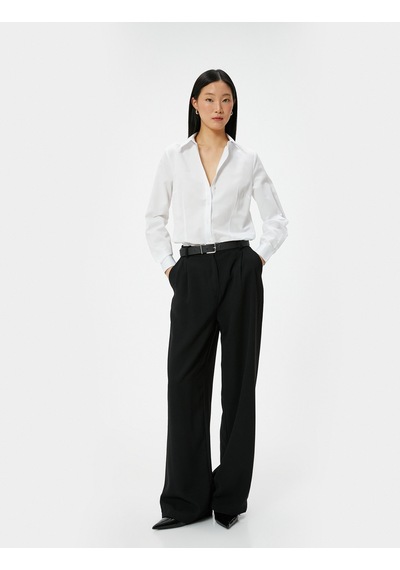 Koton Slim Fit Gömlek Uzun Kollu Düğmeli Beyaz 4sak60260uw Beyaz