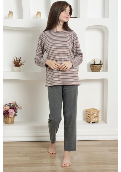 Akbeniz Kız Çocuk Penye Pijama Takım 20424 Füme