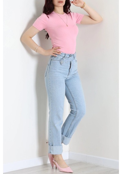 Modi Bisiklet Yaka Kısa Kollu Buzy Body Pembe - 71965.1748. Acık Pembe
