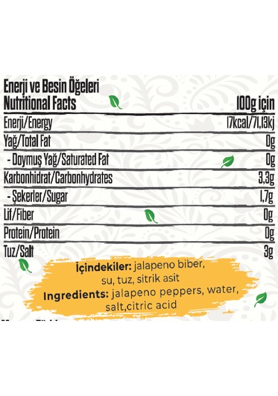 Talia Clean Label Dilimlenmiş Jalapeno Biber Turşusu 300g