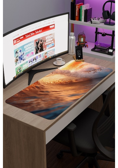 Dalgalar Kaymaz Dikişli Kauçuk Oyuncu Mousepad V1 - 90x40 Xxl Gaming Mouse Pad Fare Altlığı
