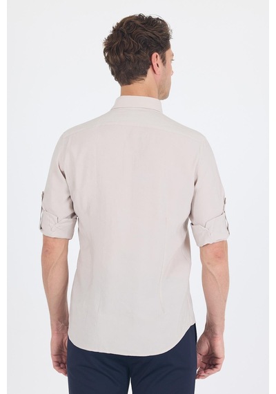İmza Bej Kısalabilir Kol Smart Biritli Yaka Cepsiz Slim Fit Gömlek 1004250224 Bej