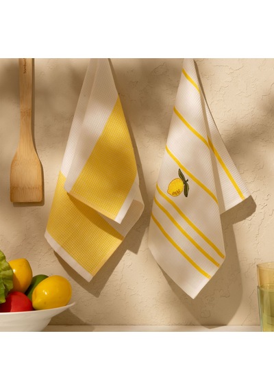 Soft Limon Desenli 2'li Kurulama Bezi - Beyaz - 30x50 Cm Çok Renkli