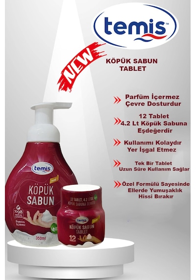 Temis Köpük Sıvı Sabun 350 ML + Köpük Sabun Tableti 12'li