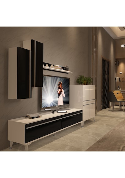 Decoraktiv Eko 6 Mdf Std Silver Tv Ünitesi Tv Sehpası Beyaz - Siyah