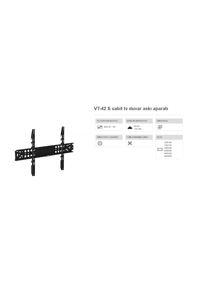 Vontech Vt 42s Tv Askı Aparatı 42-65 İnç Sabit 10x70 Cm