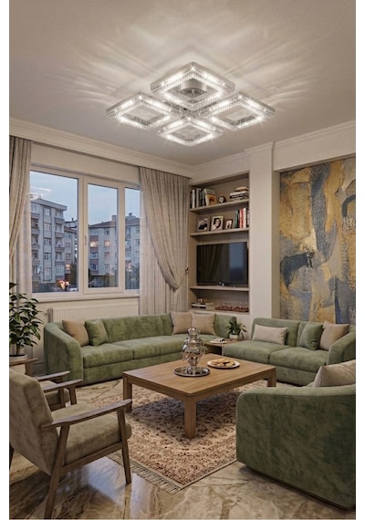 LumiaLighting Yakamoz Model Gümüş Kumandalı 4"lü Ledli 3 Renk Modu Kristal Salon Mutfak Yatak Çocuk Odası Avize