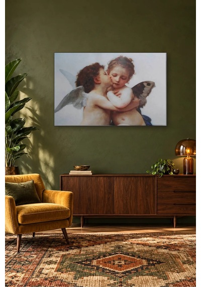 Fida Bouguereau Meleklerin İlk Öpücüğü Canvas Tablo Çok Renkli
