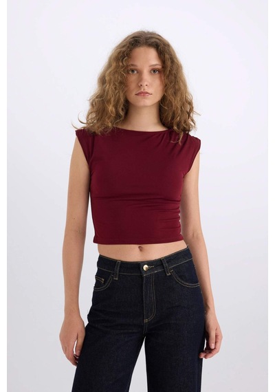 DeFacto Fitted Bisiklet Yaka Kısa Kollu Bordo Tişört E3150AX24WNBR248 Bordo