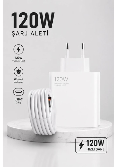 Turbo Hızlı Şarj Destekli 120w Usb-c Şarj Seti Beyaz