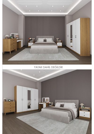Yatak Odası Takımı 5 Parça %100 Mdf Gardırop Şifonyer Makyaj Masası Komodin Ytk02 Beyaz - Karına