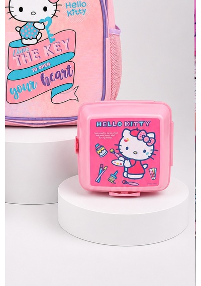 X Dekomus Heart Key Collection Hello Kitty Lisanslı İlkokul Çantası Beslenme Kabı Ve Matara Seti Açık Gri