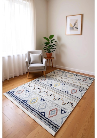 Blghome Etnik Desen Modern Halı Dekoratif Kilim Ekru - Gri