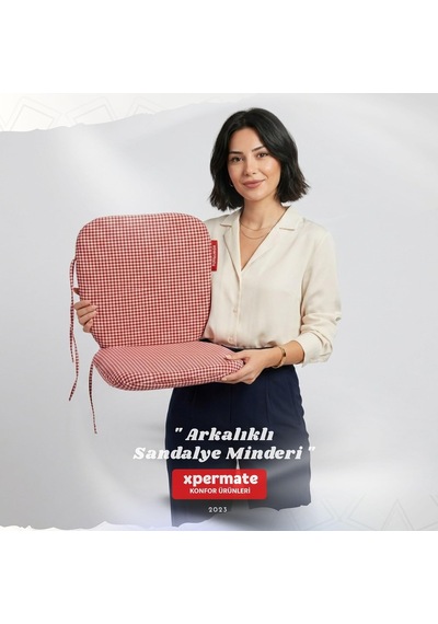 Pötikare Sırtlıklı Sandalye Minderi 42x42 Fermuarlı Yıkanabilir Kılıf Bağcıklı Minder Standart Fit Diğer