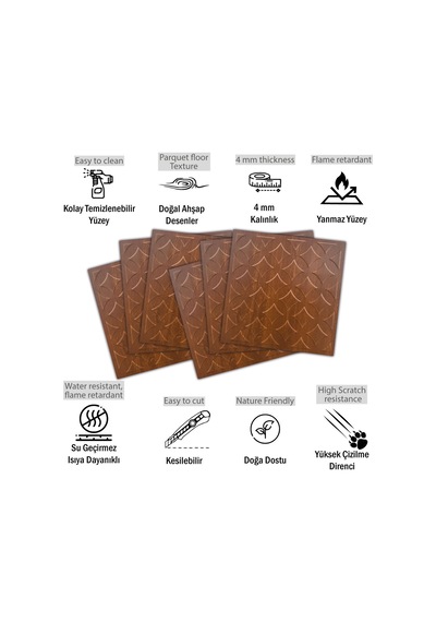 3 Boyutlu Duvar Paneli Kabartmalı Retro Desen Pvc 41x41 Cm/ 6 Adet /1 M² Altın Meşe