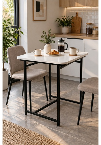 Sulorahome Beyaz Suntalam Mutfak Masası Metal Ayaklı 72x52 Cm
