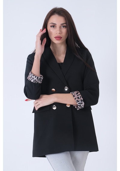 Siyah Şal Yaka Leopar Astarlı Kruvaze Ceket 39711561.01 Siyah