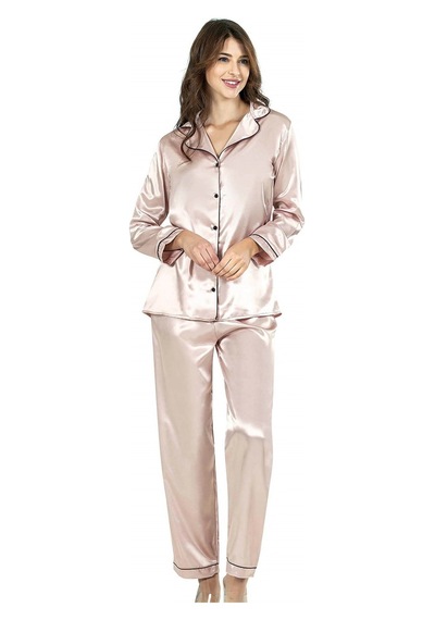 Mulvix Herşeytrend Pudra İkili Saten Gecelik Pijama Takımı 7647 Renkli