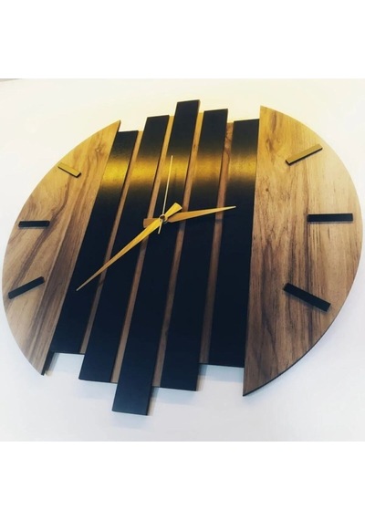 Modern Ahşap Duvar Saati 35cm Siyah