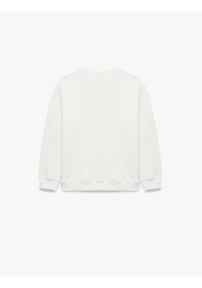 Koton Pamuklu Uzun Kollu Bisiklet Yaka Baskılı Sweatshirt Ekru 7wkb10049tk