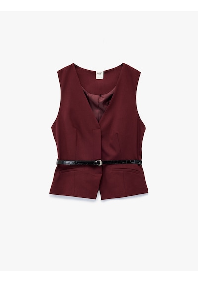 Koton Kemer Detaylı Kolsuz Cepli V Yaka Yelek Bordo 6wak20106uw Bordo