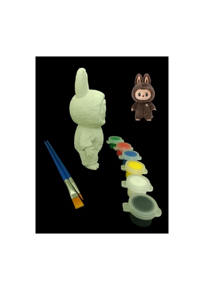 3d Labubu Figür Boyama Seti - Kendin Boya Hobi Ve Etkinlik Seti - Akrilik Boya + 2 Fırça