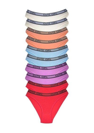 10 Adet Beli Yazılı Pamuklu Kalın Lastik Kadın Slip Külot Renkli