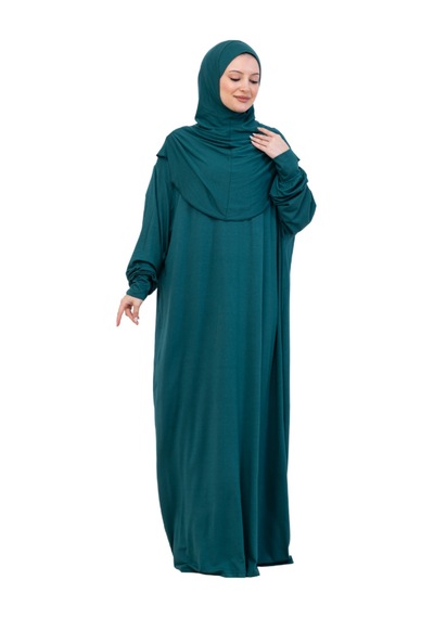 Modish Group Tek Parça Namaz Elbisesi Seti, Viskon Yumuşak Tesettür Abaya, Rahat Hazır Şal Başörtüsü Takım Zümrüt