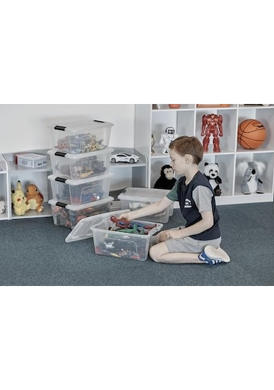 Kutu, Plastik Saklama Düzenleyici, 6'li Paket, 6 X 15 L, Sabit, Klipsler, İstiflenebilir, Çok Amaçlı, Oturma Odası, Diğer