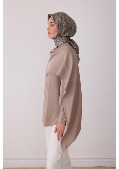 Belli Etnik Desen %100 Twill İpek Eşarp Be04 Vizon