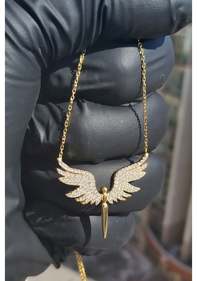 925 Ayar Gümüş 24 Ayar Altın Kaplama Mikail Meleği Kolye Gold
