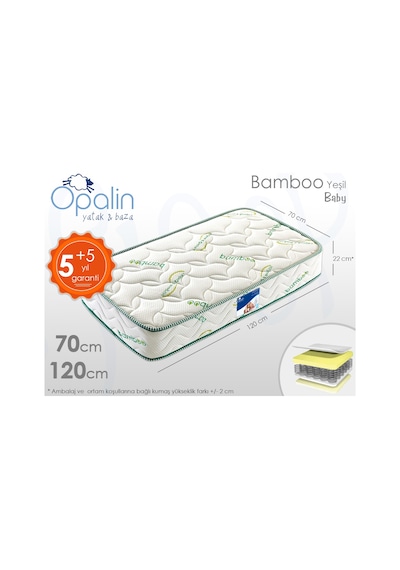 Opalin Ortopedik Bebek Yatağı Bambu Yeşil 70 x 120 CM