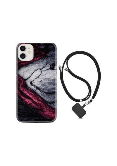 Apple Uyumlu iPhone 11 Kılıf Boyun Askılı Purple Gray Marble 1617
