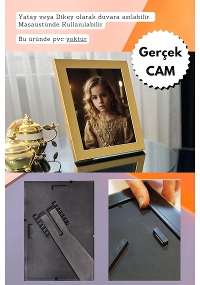Fırçalı Altın-20mm Çerçeve Camlı 10x15 Cm Fotoğraf Resim Çerçevesi Ayaklı Veya Duvara Asma Yatay-dikey 42322284