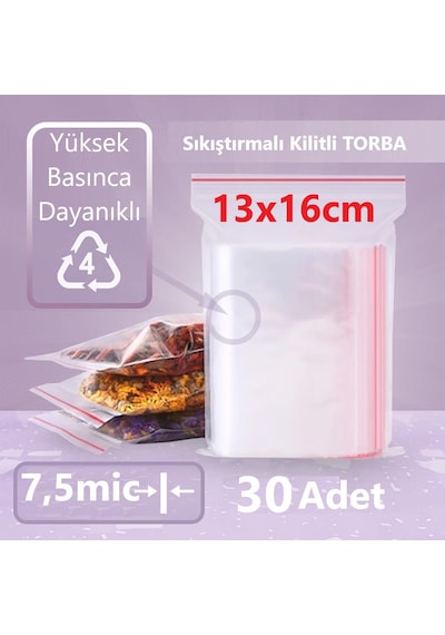 Kilitli Şeffaf Torba 30'lu 7.5 Mikron 13 x 16 CM