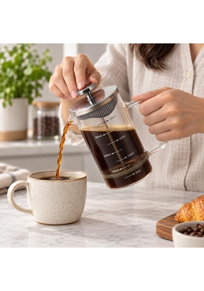Tr Metal Kapaklı French Press, 350 Ml Ölçülü Borosilikat Cam Filtre Kahve Ve Bitki Çayı Demliği, 5 X 8 X 14 Cm Diğer