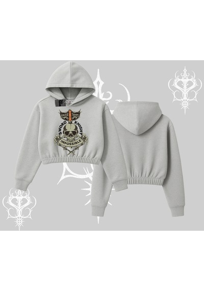 Startmore Kapşonlu Crop Sweatshirt Sword Knight Skull Impossible Street Creed Gri Startmore Kapşonlu Crop Sweatshirt Sword Knight Skull Impossible Street Creed Gri