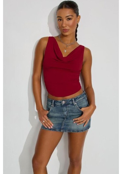 Madmext Bordo Degaje Yaka Kadın Body Mg2282
