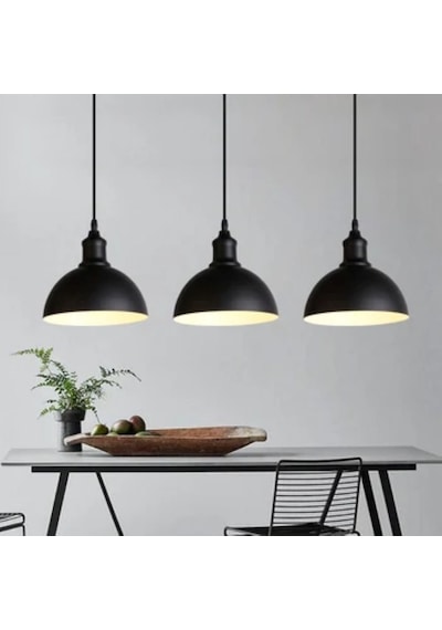 Riolight Masa Üstü Vintage,retro,rustik Siyah 3xe27 Duylu Metal Sarkıt Sıralı Avize Uzunluk:60cm Siyah