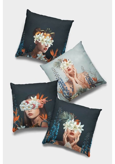 Lacivert Modern Çift Taraflı 4'lü Set Kırlent Kılıfı 4kr037n11