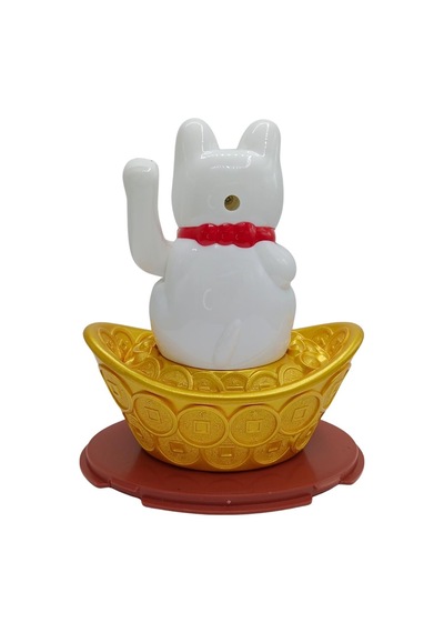 Maneki Neko El Sallayan Şans Kedisi Beyaz Solar Güneş Enerjili 14x12cm No3byz