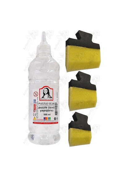 Puzzle Yapıştırıcı 500 Ml 1 Adet Ve Yassı Patpat Sünger Fırça Seti 3 Lü Monalisa Yapboz Pazıl Yapıştırıcısı Şeffaf