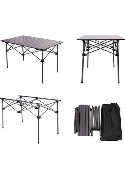 Sportaj Taşınabilir Kamp Masası Alüminyum Gövde Kolay Kurulum 90x55x50cm Siyah