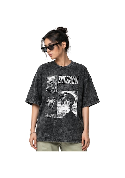 Spider-man Örümcek Adam Kahraman Ön Baskılı Unisex Oversize Eskit Siyah