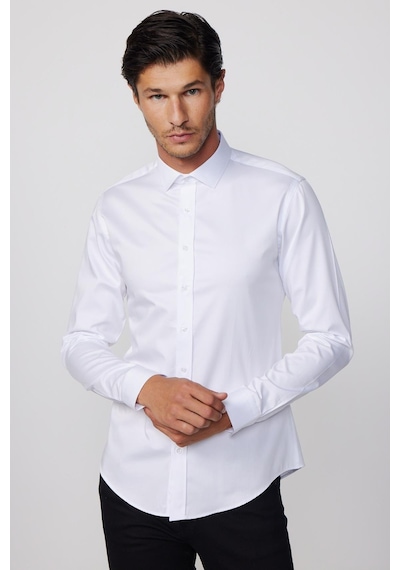 Tudors Slim Fit Uzun Kollu Pamuk Saten Erkek Beyaz Gömlek-13370 Beyaz