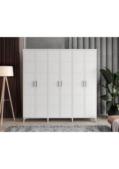 GuneyStore Milano 6 Kapaklı Komple Mdf Beyaz Gardırop