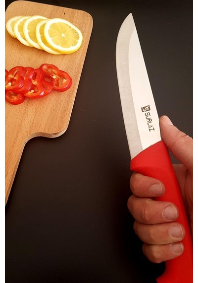 Sürlaz Red Santoku Şef Bıçak Seti Mutfak Bıçağı 2'li Çok Renkli